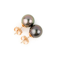 Dark Cherry & Spring Blossom 10mm Tahitian Pearl Statement Stud Earrings