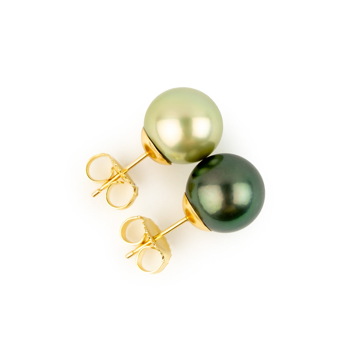 Forest & Citrus Greens 10mm Tahitian Pearl Statement Stud Earrings