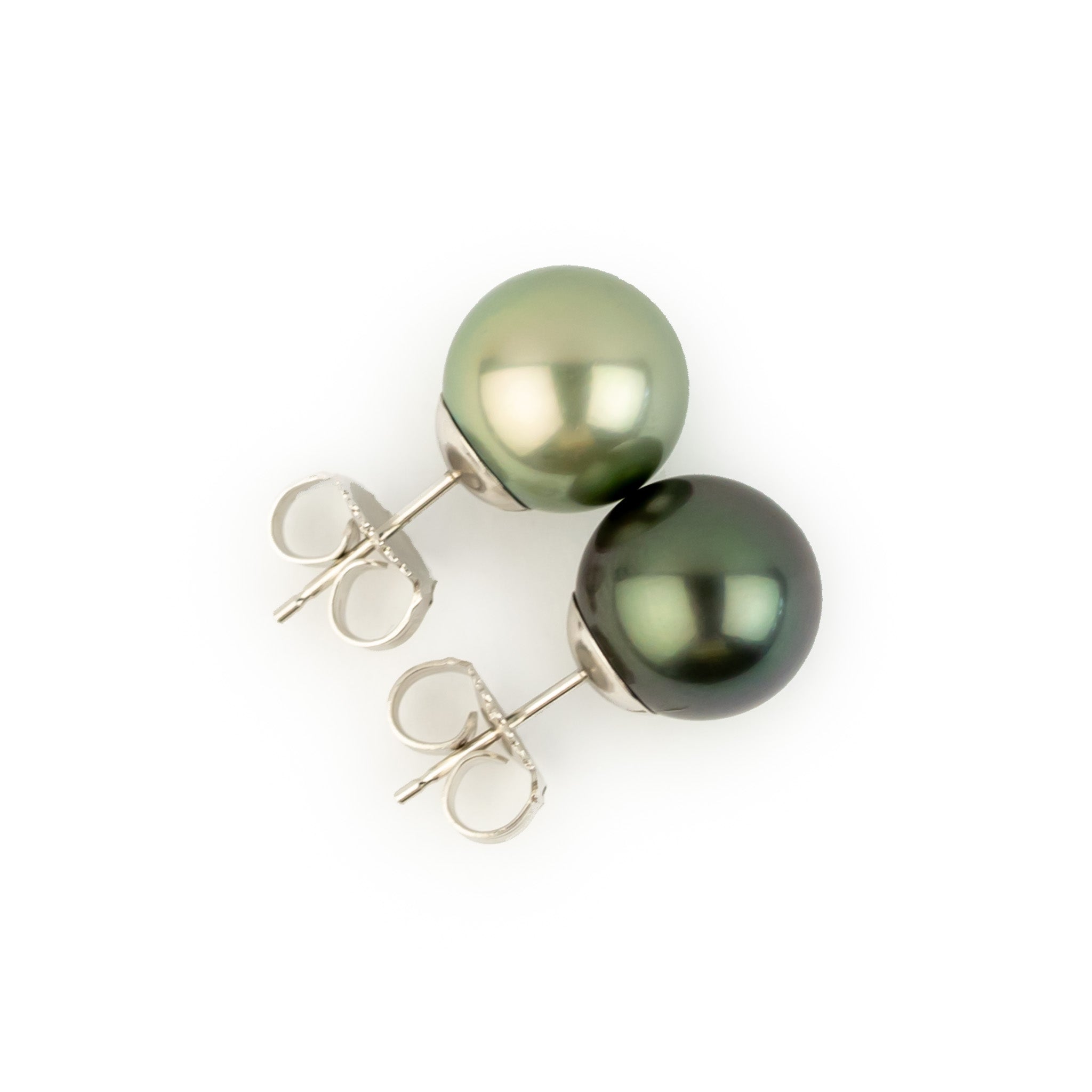 Forest & Citrus Greens 10mm Tahitian Pearl Statement Stud Earrings