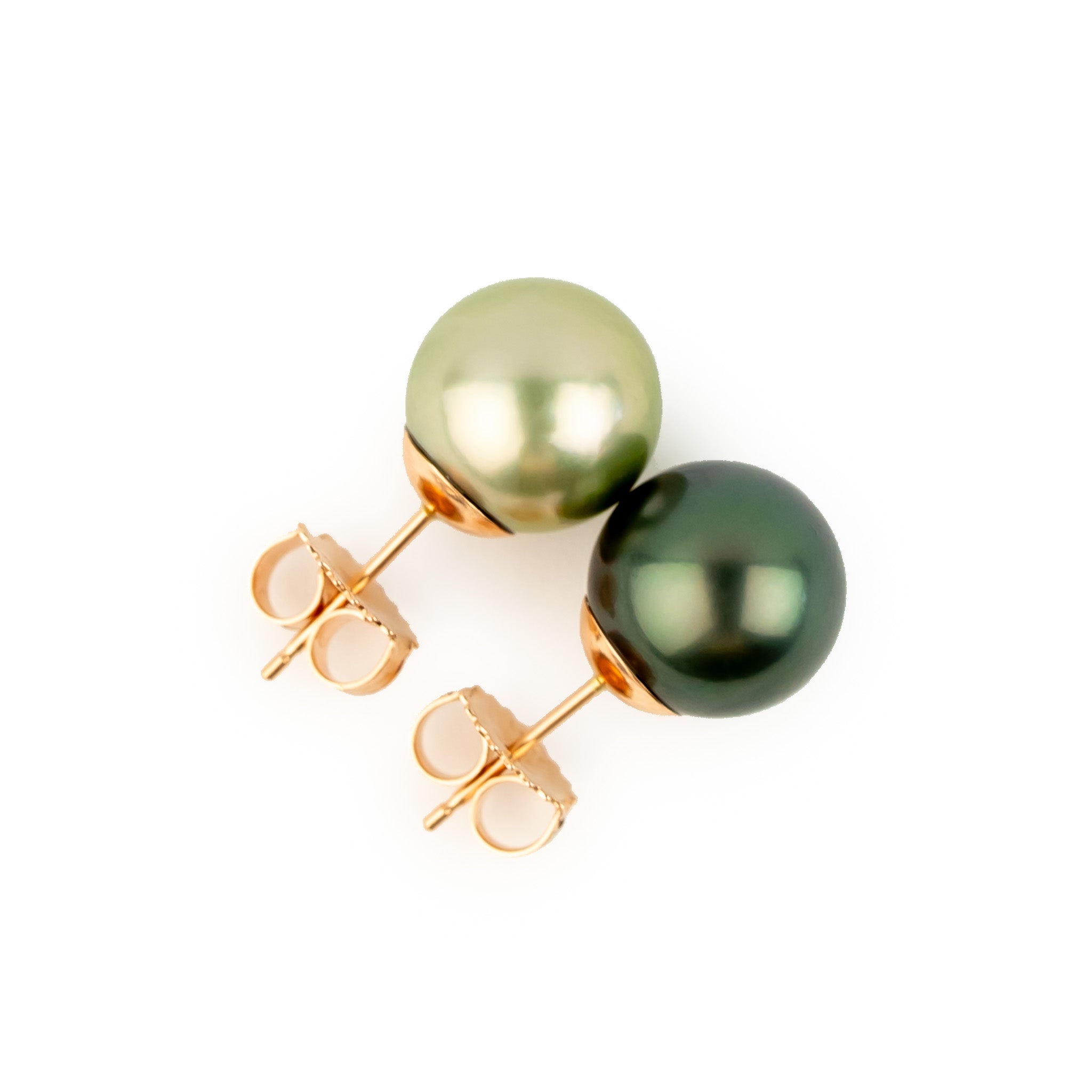 Forest & Citrus Greens 10mm Tahitian Pearl Statement Stud Earrings
