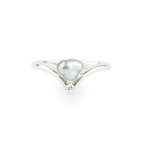 Tahitian Keshi Pearl & Diamond Sunrise Ring on Sterling Silver
