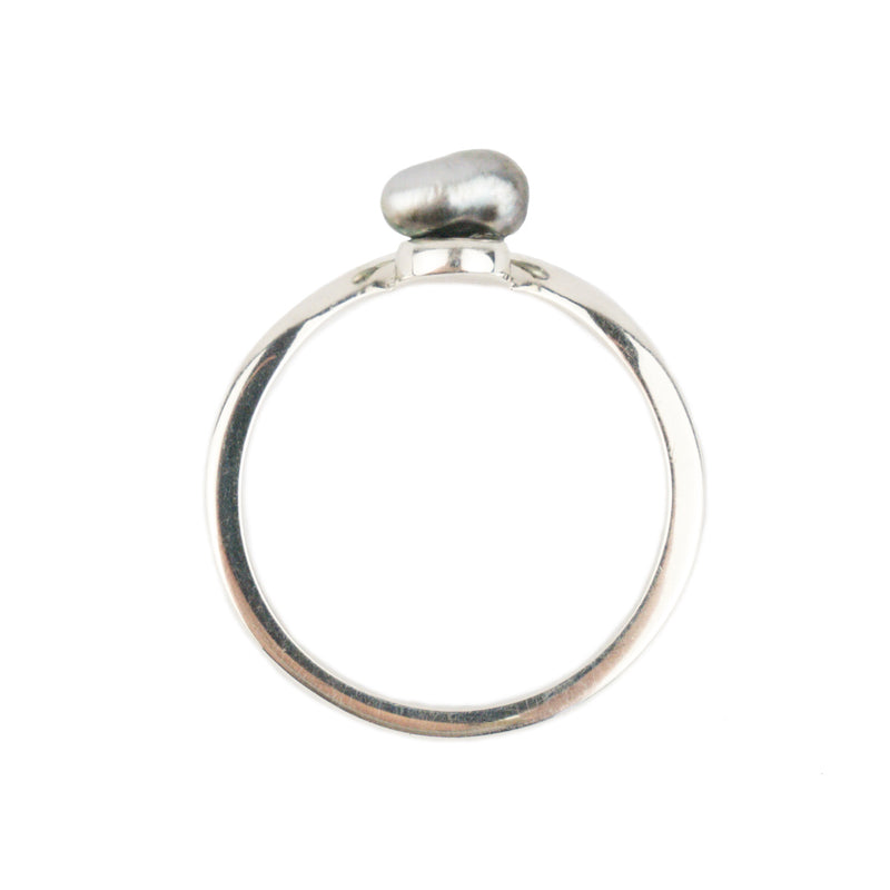 Tahitian Keshi Pearl & Diamond Sunrise Ring on Sterling Silver