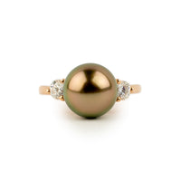 Tahitian Pearl & Diamond Bisou Ring on 14K Rose Gold