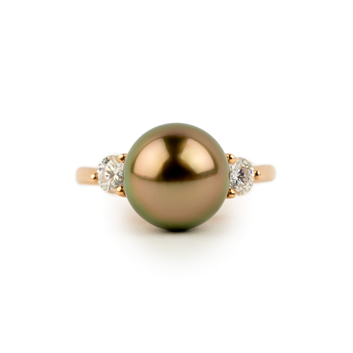 Tahitian Pearl & Diamond Bisou Ring on 14K Rose Gold