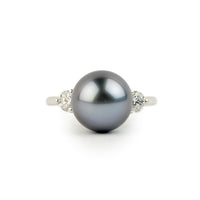 Tahitian Pearl & Diamond Bisou Ring on 14K White Gold