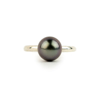 Deep Lavender Green 9mm Tahitian Pearl Ring on Sterling Silver
