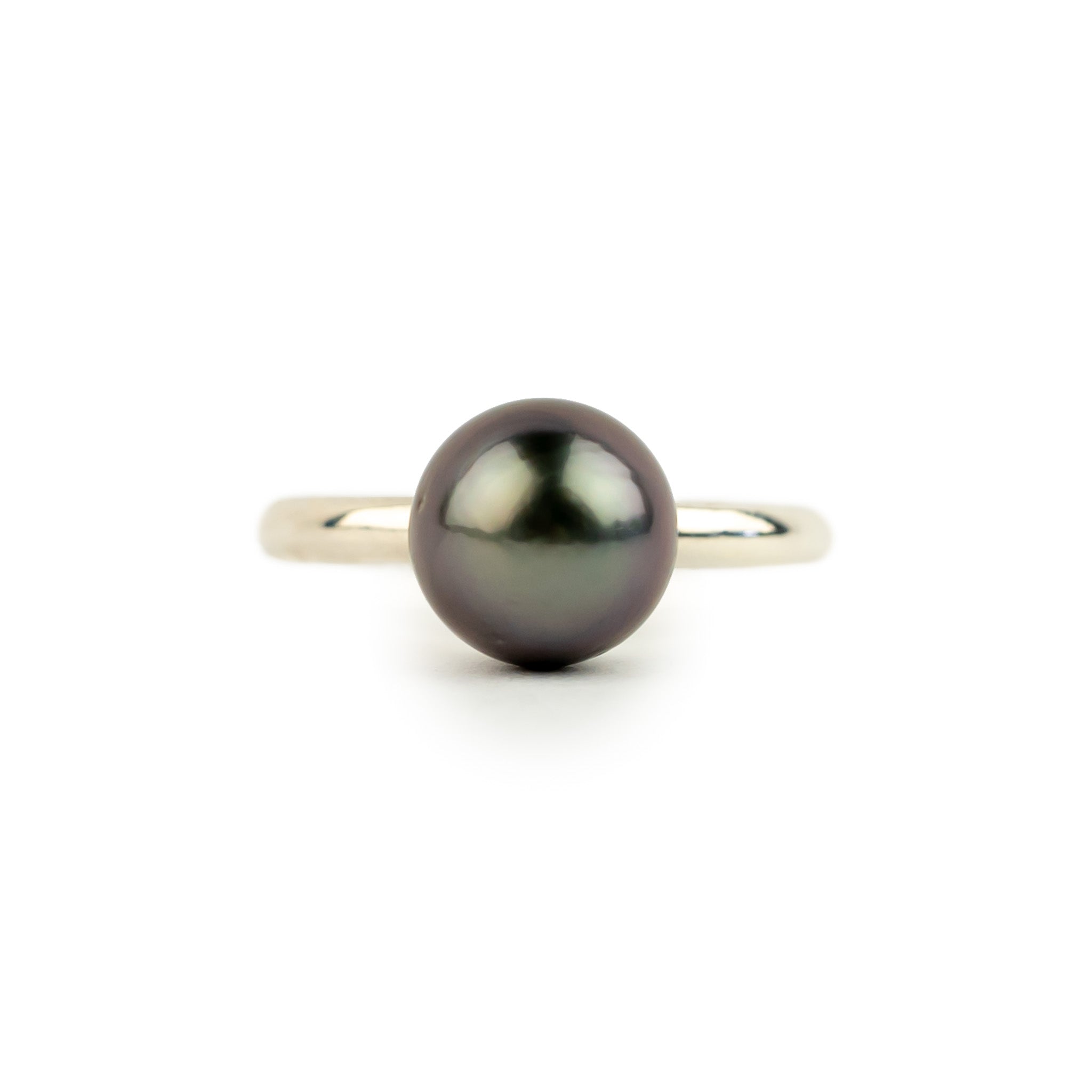 Deep Lavender Green 9mm Tahitian Pearl Ring on Sterling Silver
