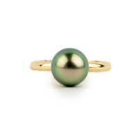 Spring Green 9.2mm Tahitian Pearl Ring on 14K Yellow Gold