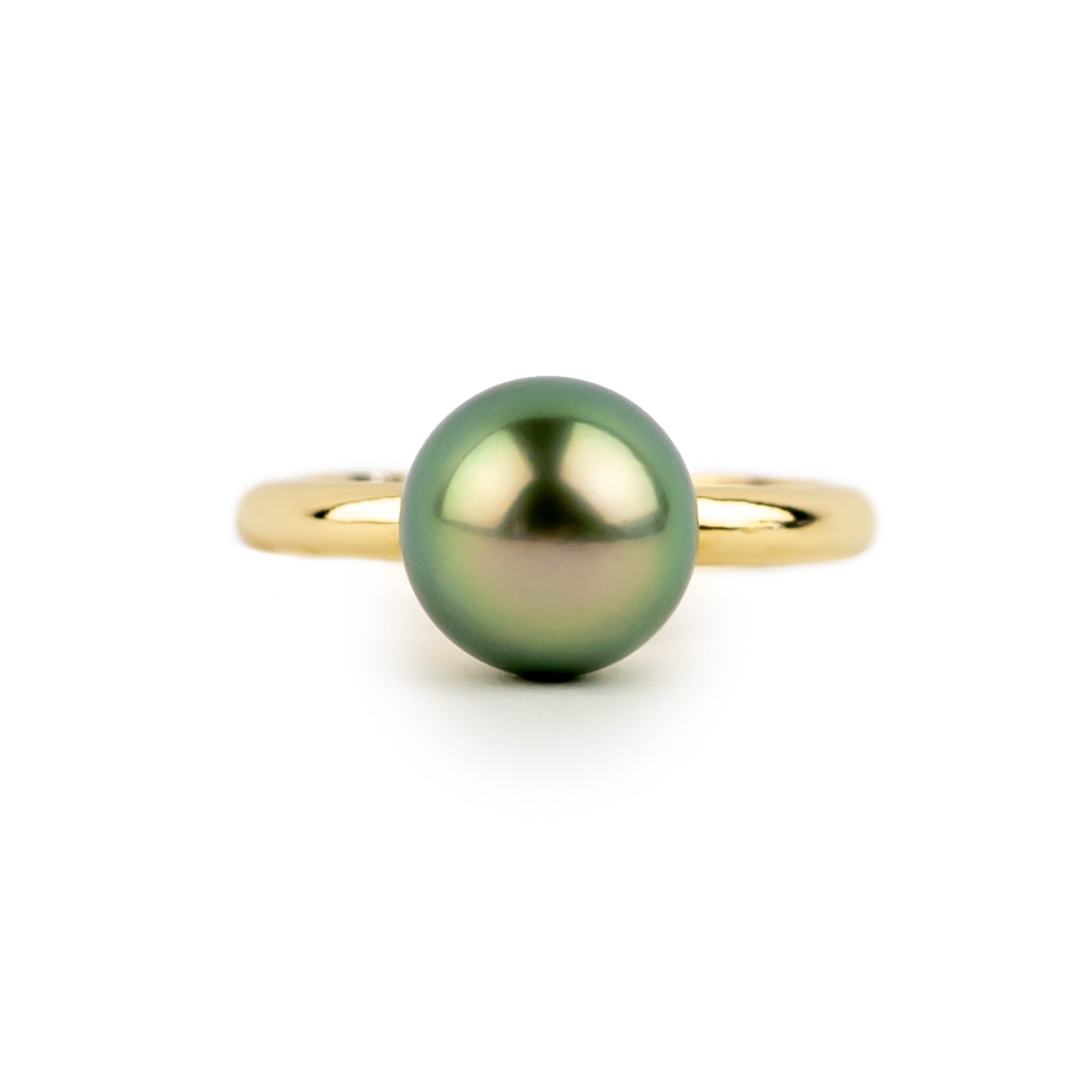Spring Green 9.2mm Tahitian Pearl Ring on 14K Yellow Gold