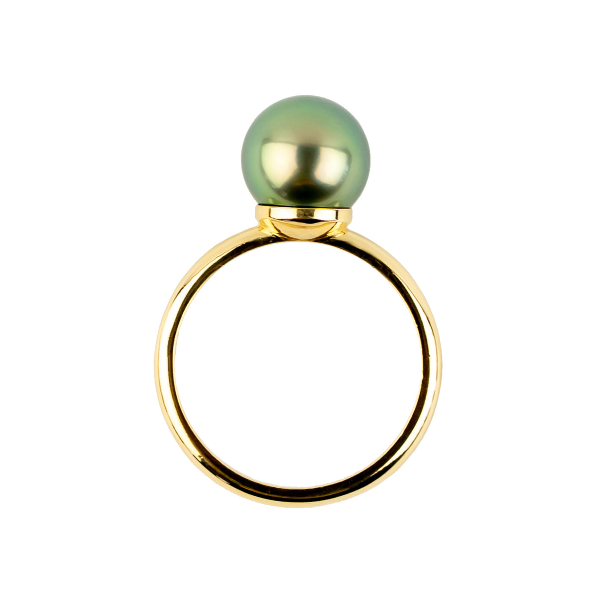Spring Green 9.2mm Tahitian Pearl Ring on 14K Yellow Gold