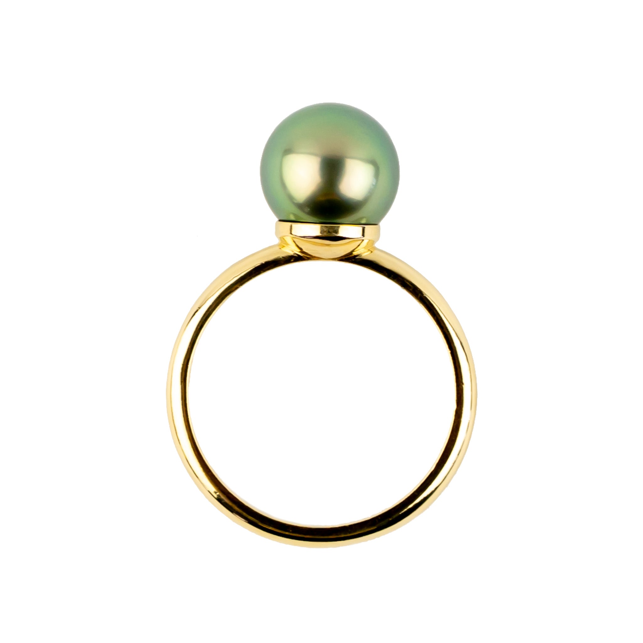 Spring Green 9.2mm Tahitian Pearl Ring on 14K Yellow Gold