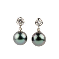 Tahitian Pearl & Diamond Nova Earrings on 14K White Gold