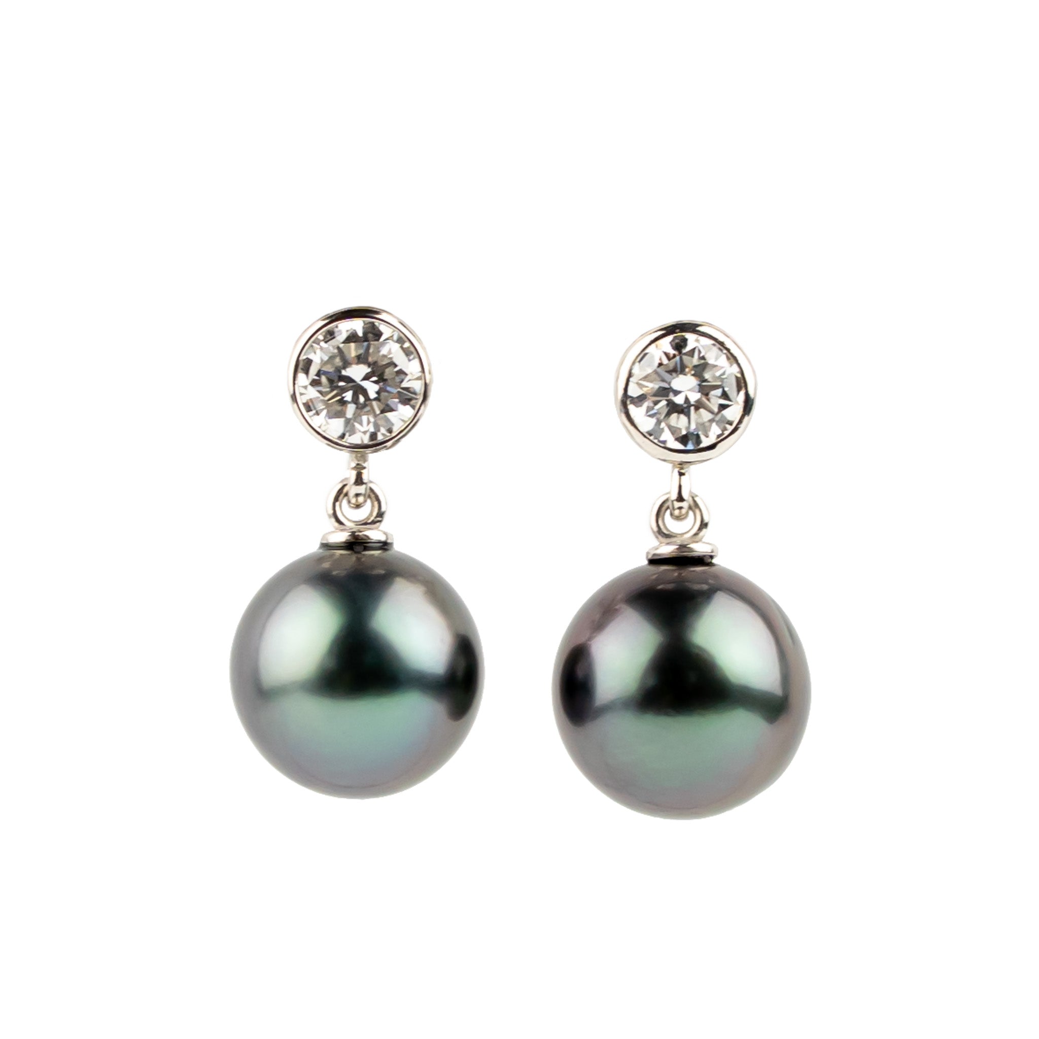 Tahitian Pearl & Diamond Nova Earrings on 14K White Gold