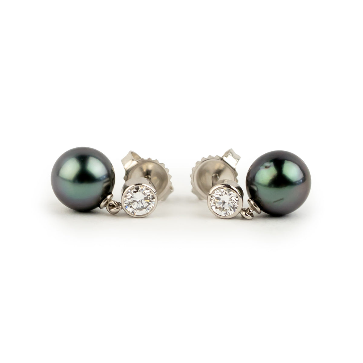 Tahitian Pearl & Diamond Nova Earrings on 14K White Gold