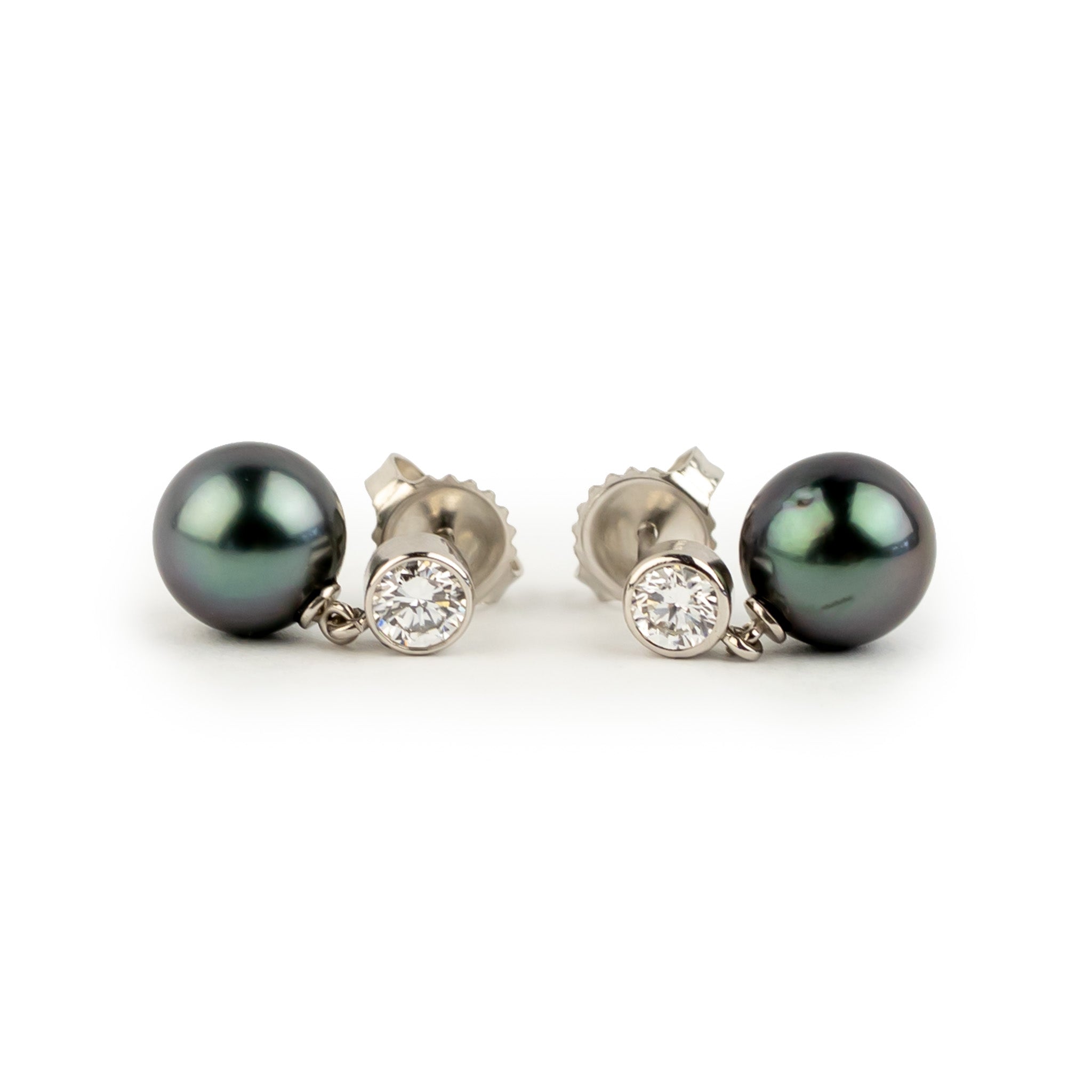 Tahitian Pearl & Diamond Nova Earrings on 14K White Gold