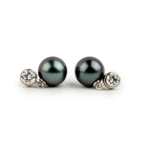 Tahitian Pearl & Diamond Nova Earrings on 14K White Gold