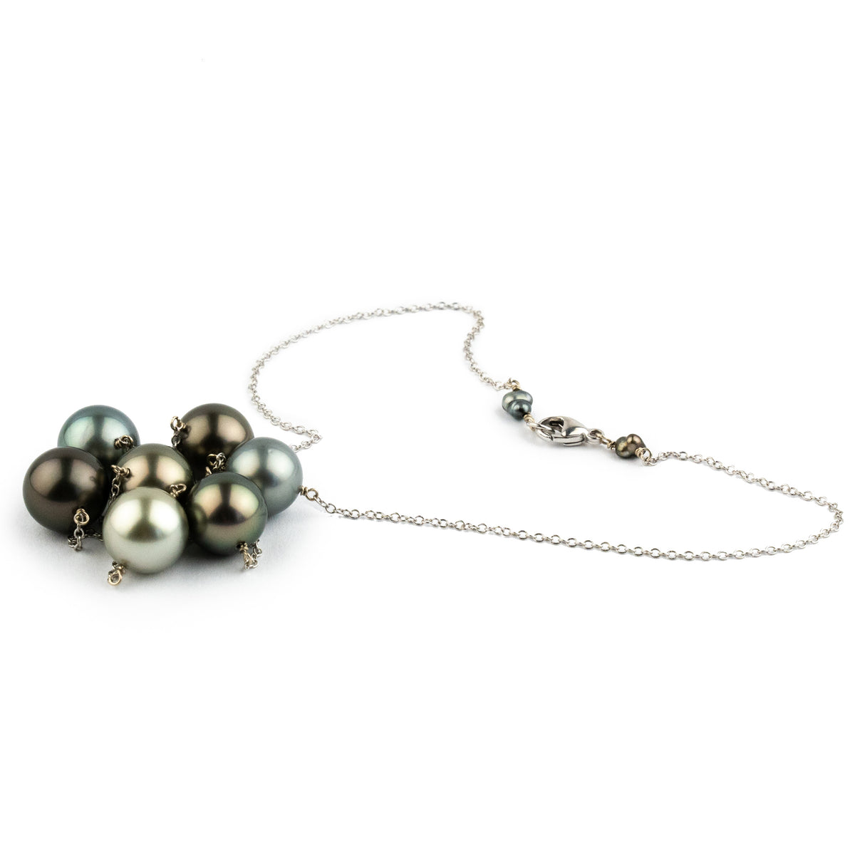 Blue-Bronze Tahitian Pearl Tin-Cup Necklace on 14k White Gold
