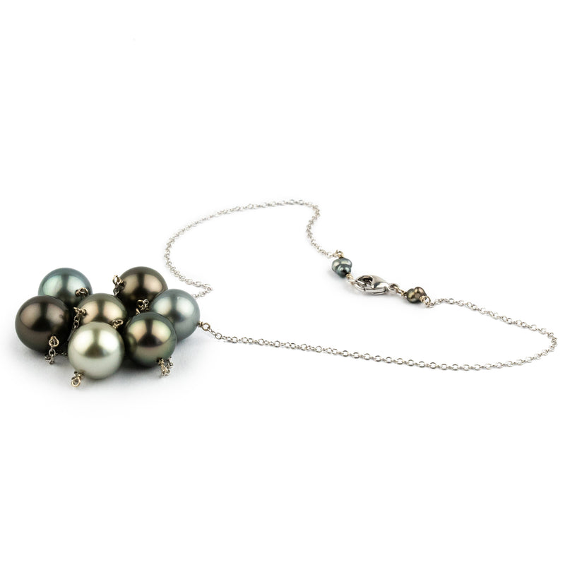 Blue-Bronze Tahitian Pearl Tin-Cup Necklace on 14k White Gold