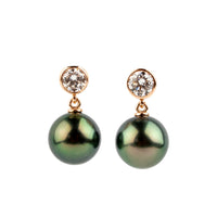 Tahitian Pearl & Diamond Nova Earrings on 14K Rose Gold