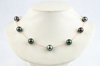 Flashy Purple Green Tahitian Pearl Tin-Cup Necklace on 14k Rose Gold