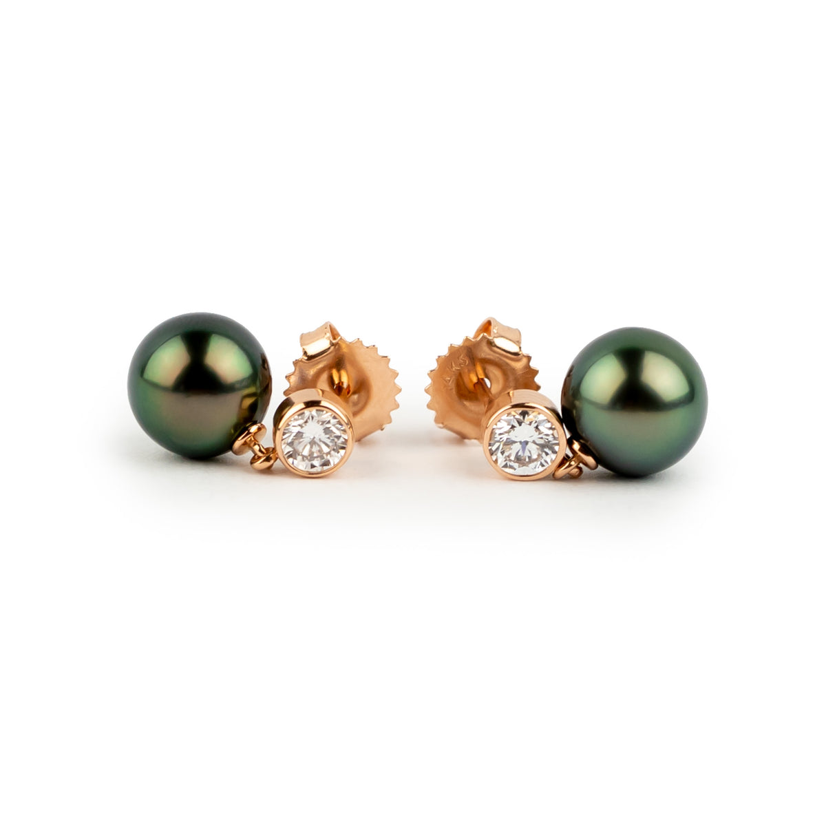 Tahitian Pearl & Diamond Nova Earrings on 14K Rose Gold