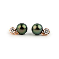 Tahitian Pearl & Diamond Nova Earrings on 14K Rose Gold