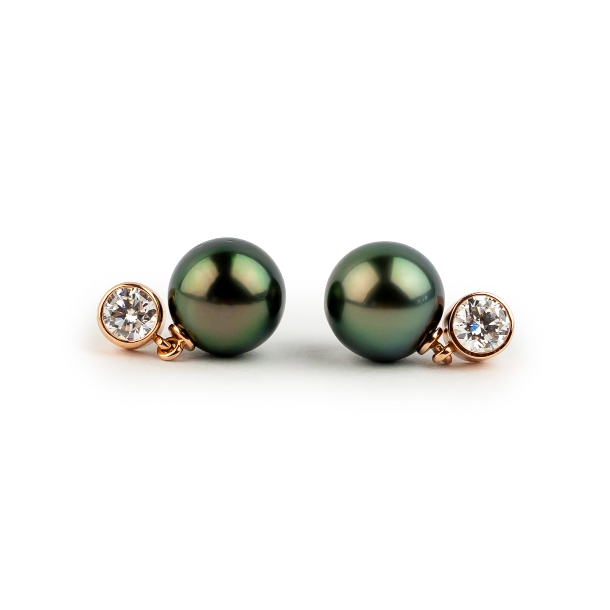 Tahitian Pearl & Diamond Nova Earrings on 14K Rose Gold