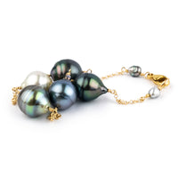 Blue Green Circled Tin-Cup Tahitian Pearl Bracelet on Gold Filled