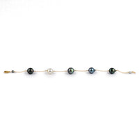 Blue Green Circled Tin-Cup Tahitian Pearl Bracelet on Gold Filled