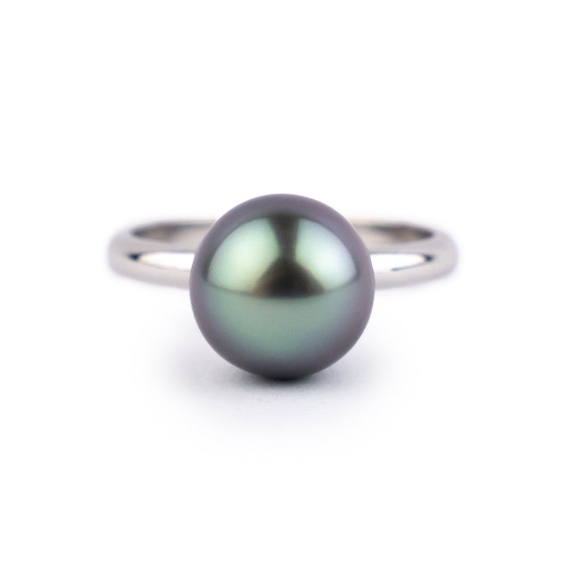Lavender Blue 10.1mm Tahitian Pearl Ring on 14k White Gold