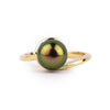 Coppery Aubergine Green 8.2mm Tahitian Pearl Swirl Ring on 14k Yellow Gold