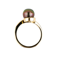 Coppery Aubergine Green 8.2mm Tahitian Pearl Swirl Ring on 14k Yellow Gold