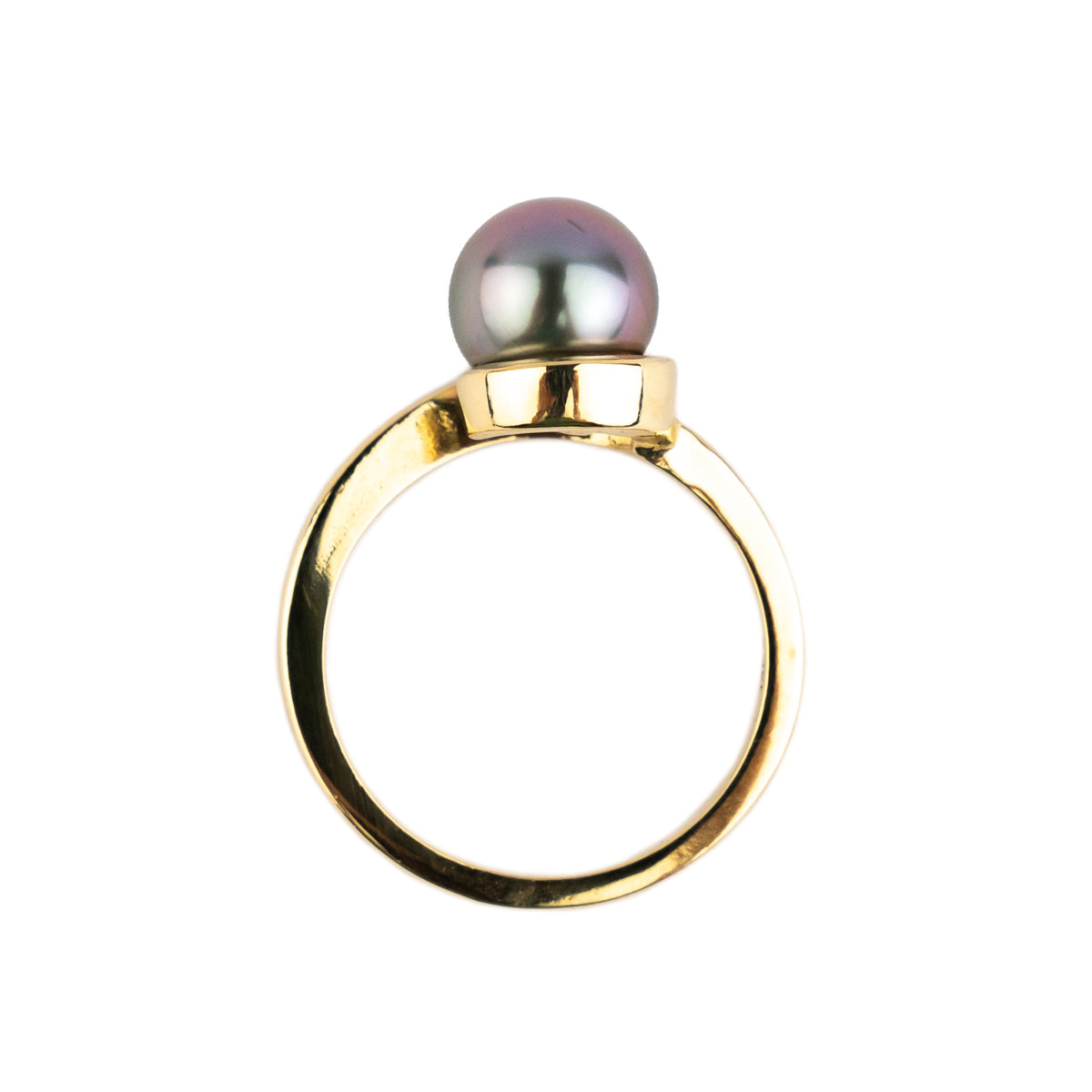 Lavender Blue 7.9mm Tahitian Pearl Swirl Ring on 14k Yellow Gold