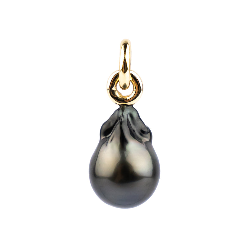 Eclipse Black Baroque 11mm Tahitian Pearl Rava Pendant on 14K Yellow Gold