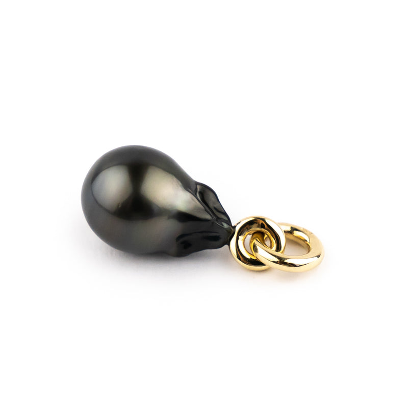 Eclipse Black Baroque 11mm Tahitian Pearl Rava Pendant on 14K Yellow Gold