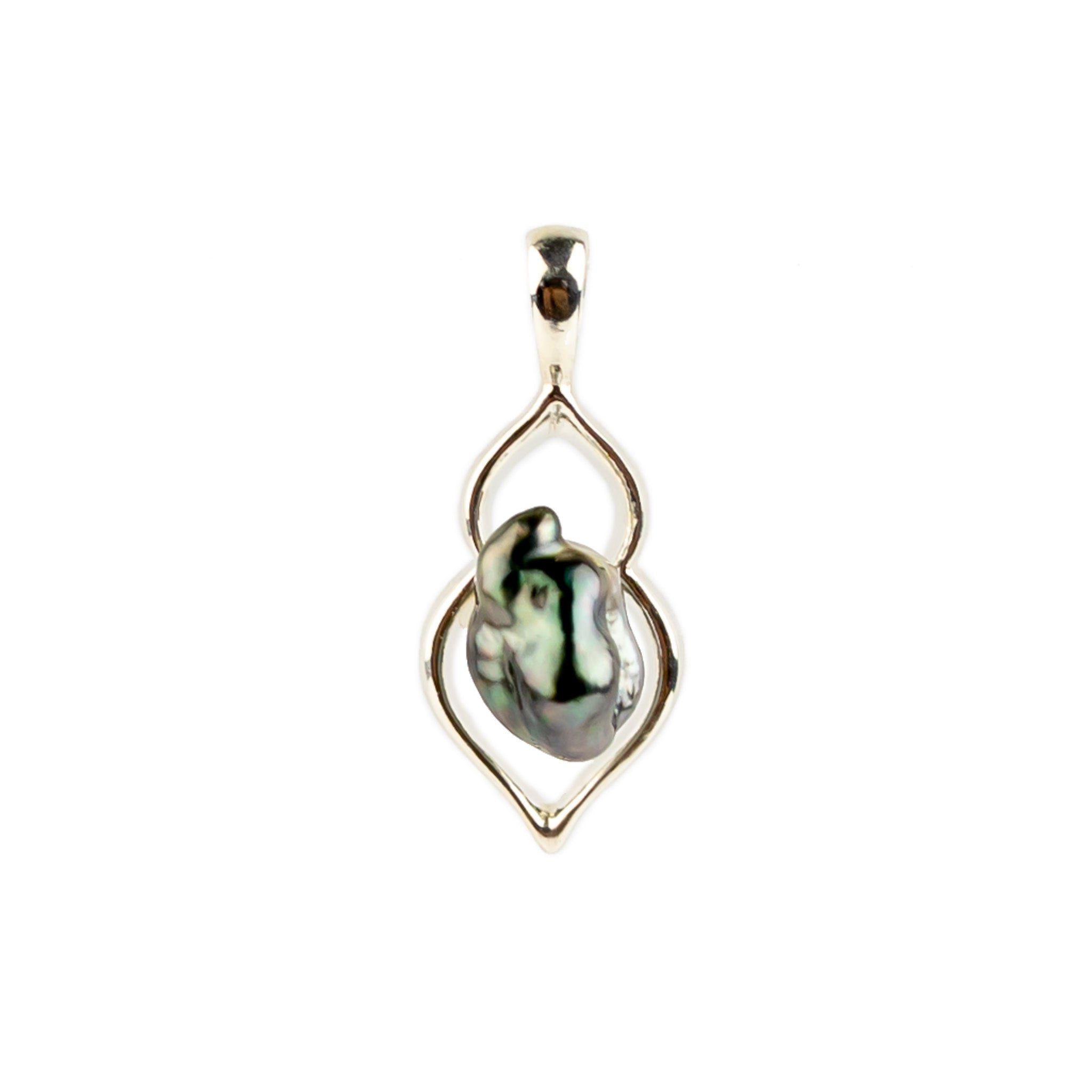Dark Multicolorful Keshi Pearl Lotus Pendant on Sterling Silver