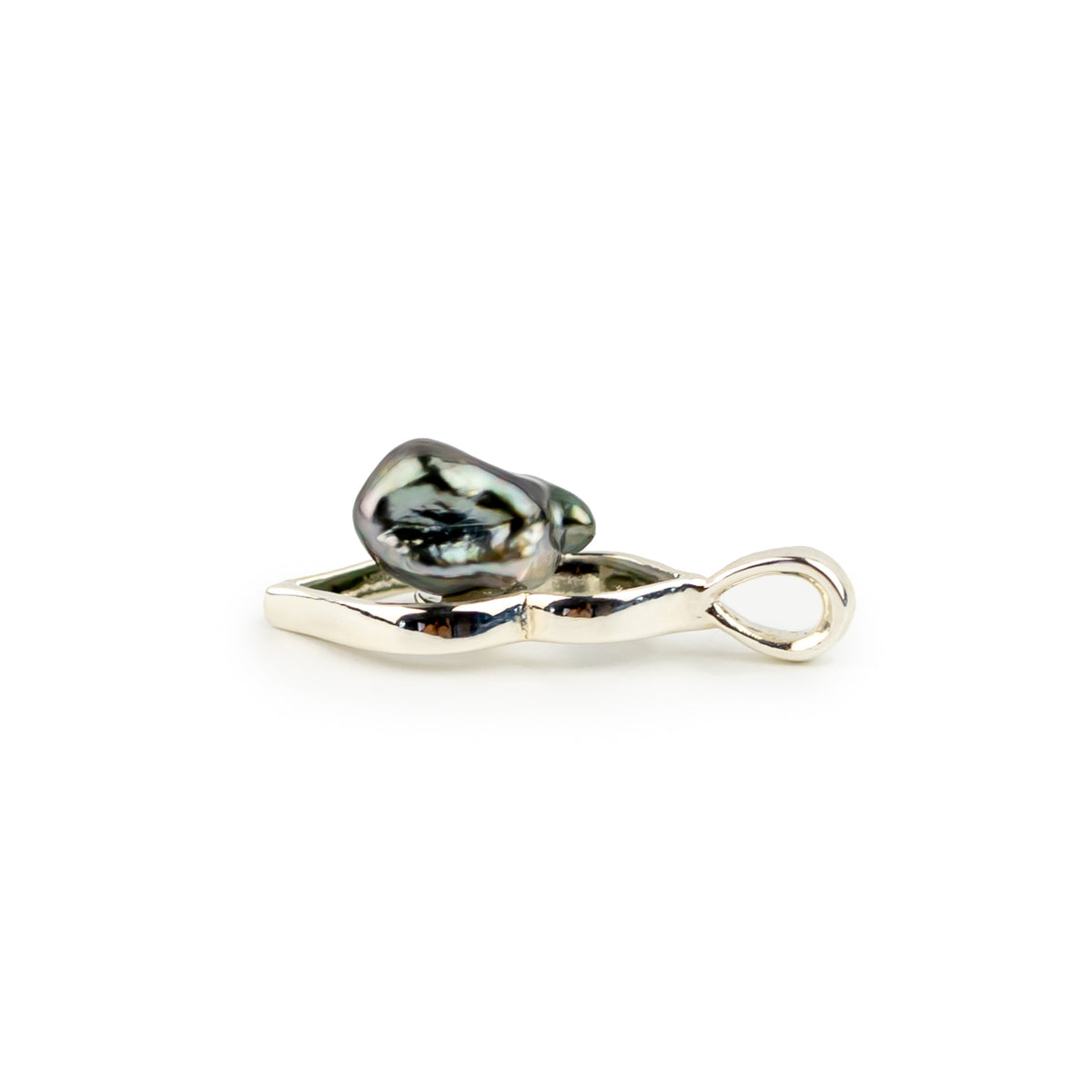 Dark Multicolorful Keshi Pearl Lotus Pendant on Sterling Silver