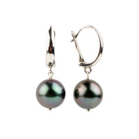 Lumious Violet Blue 10.3mm Tahitian Pearl Lever Back Earrings on Sterling Silver