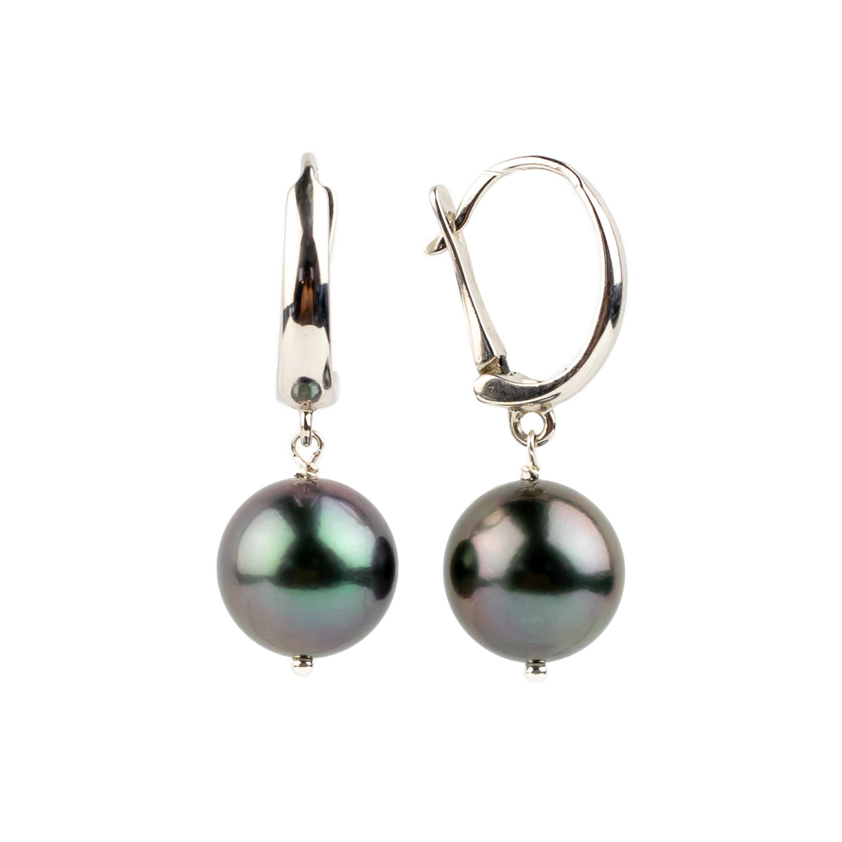 Lumious Violet Blue 10.3mm Tahitian Pearl Lever Back Earrings on Sterling Silver