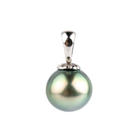 Bright Pink Green 10.6mm Tahitian Pearl Pendant on 14k White Gold