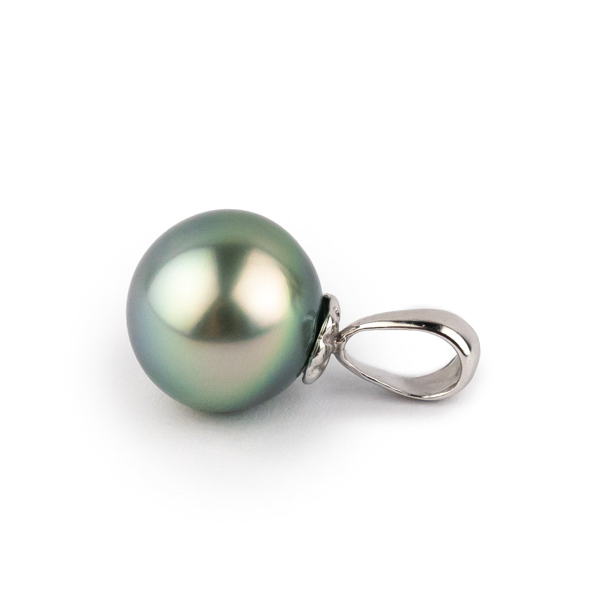 Bright Pink Green 10.6mm Tahitian Pearl Pendant on 14k White Gold