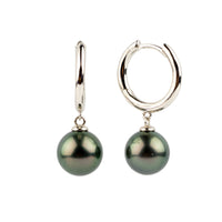Stormy Plum Green 10mm Tahitian Pearl Hoop Earrings on Sterling Silver