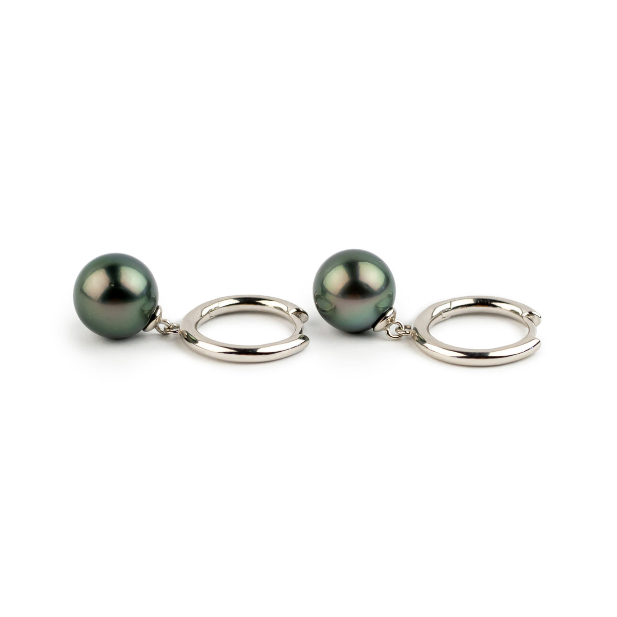 Stormy Plum Green 10mm Tahitian Pearl Hoop Earrings on Sterling Silver