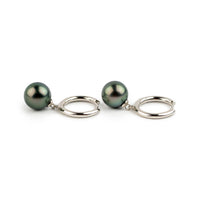 Stormy Plum Green 10mm Tahitian Pearl Hoop Earrings on Sterling Silver