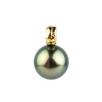 Peacock Green 10.9mm Tahitian Pearl Pendant on 18K Yellow Gold
