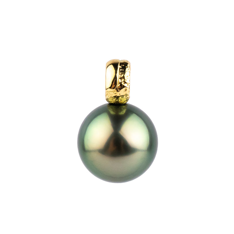 Peacock Green 10.9mm Tahitian Pearl Pendant on 18K Yellow Gold