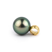 Peacock Green 10.9mm Tahitian Pearl Pendant on 18K Yellow Gold