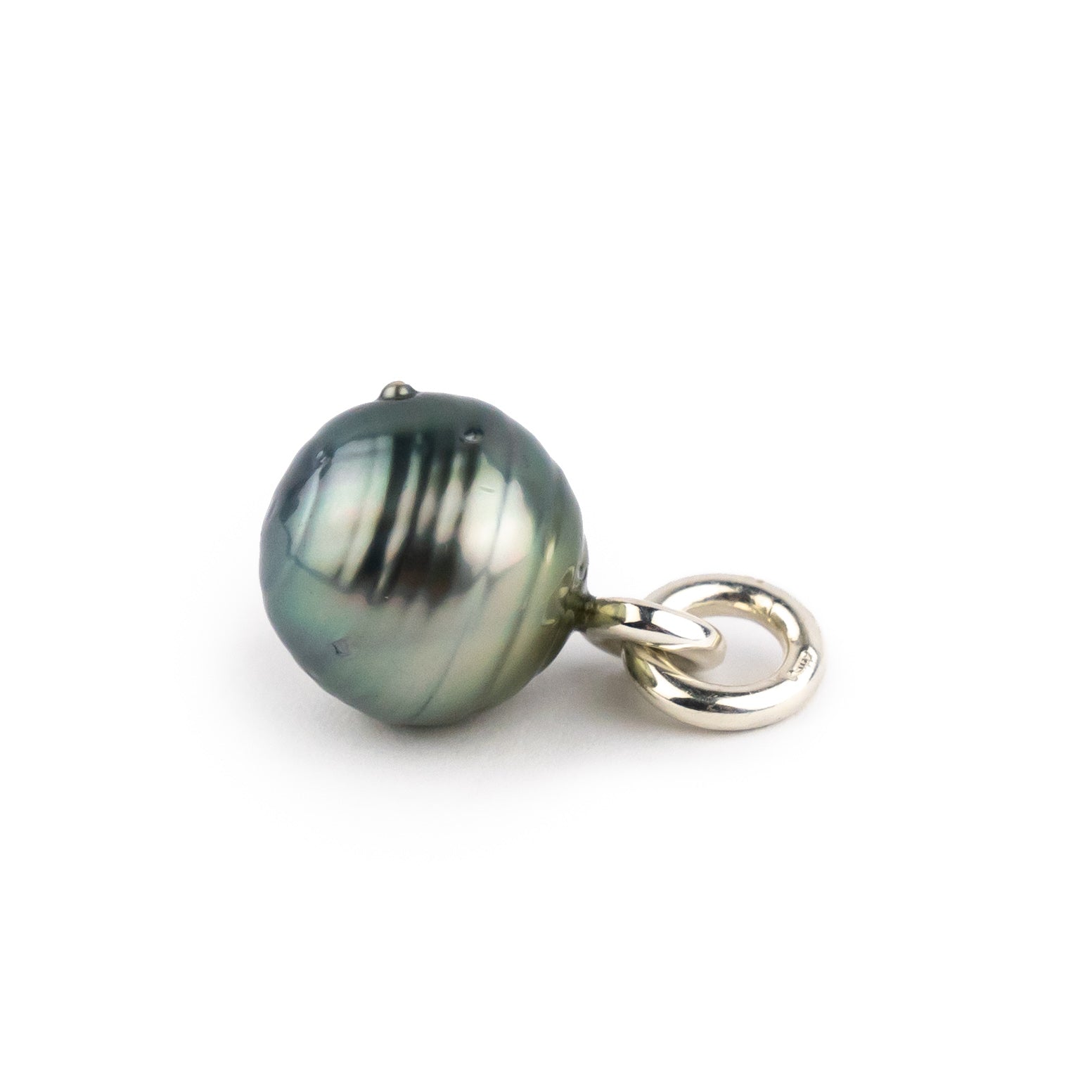 Golden Blue Circled 12.7 Tahitian Pearl Rava Pendant on Sterling Silver