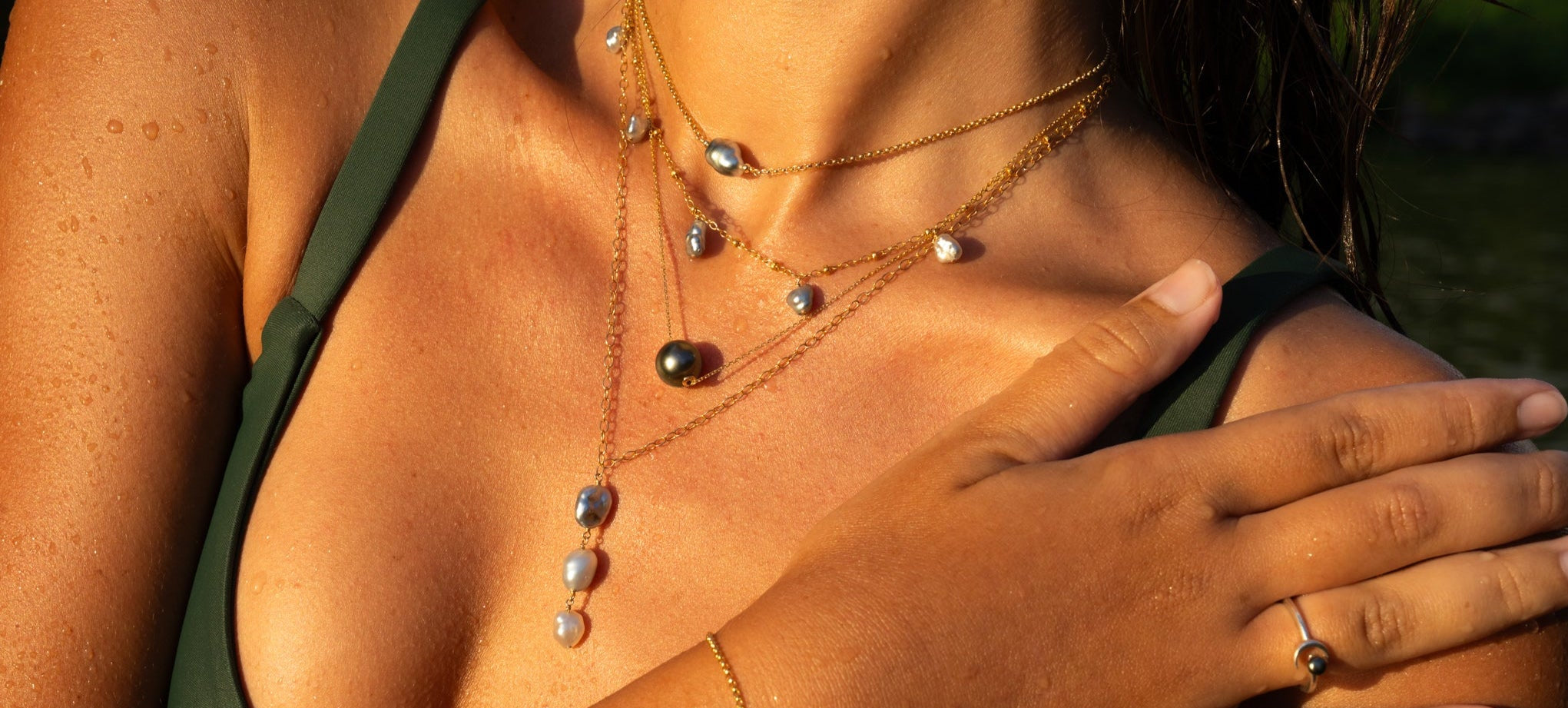 Tahitian Keshi Pearl Chain Choker Necklace on Sterling Silver