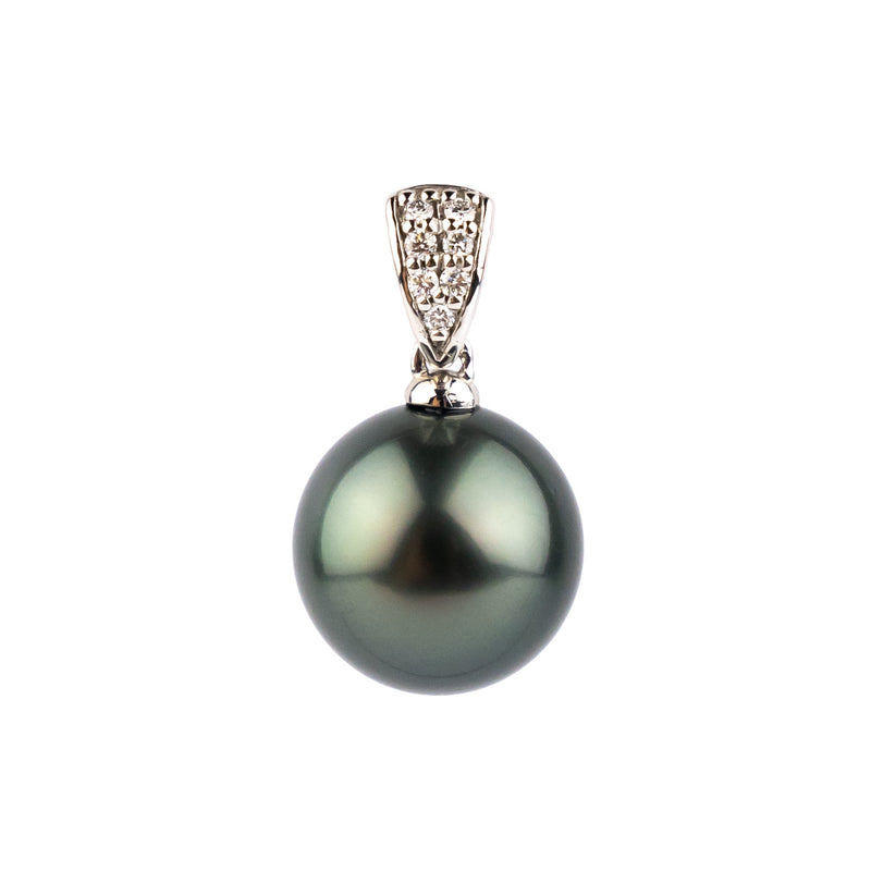 Tahitian Pearl & Diamond 12.3mm Maia Pendant on 14K White Gold